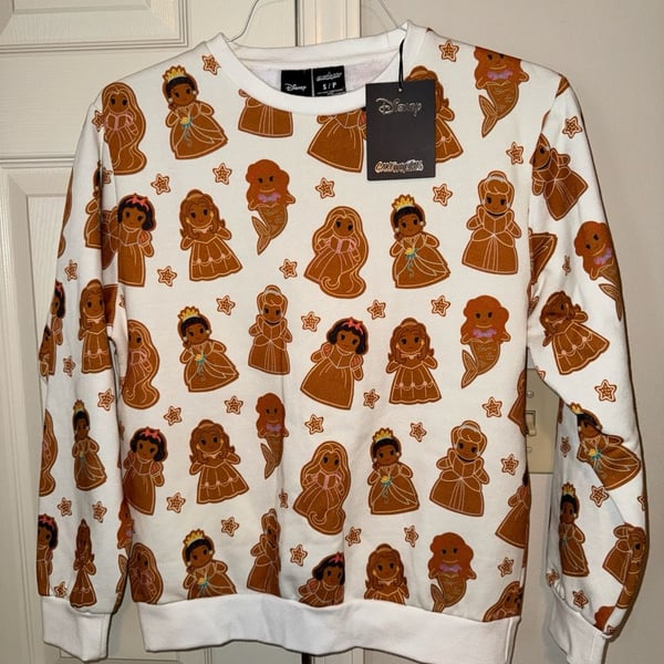CakeWorthy Disney Princess Gingerbread Crewneck Sweatshirt Size S White