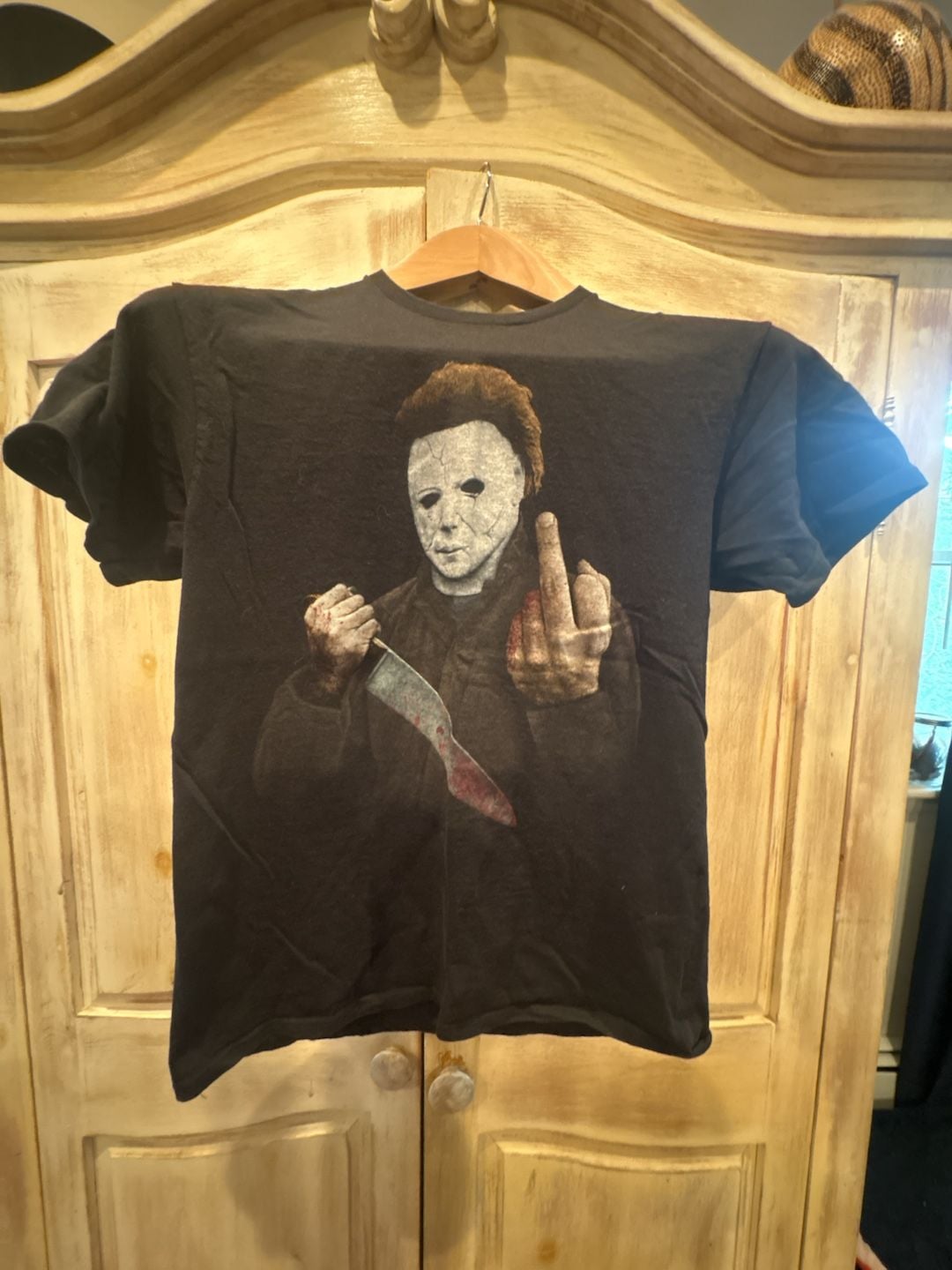 Halloween Michael Myers Middle Finger T-Shirt Size M Black 2