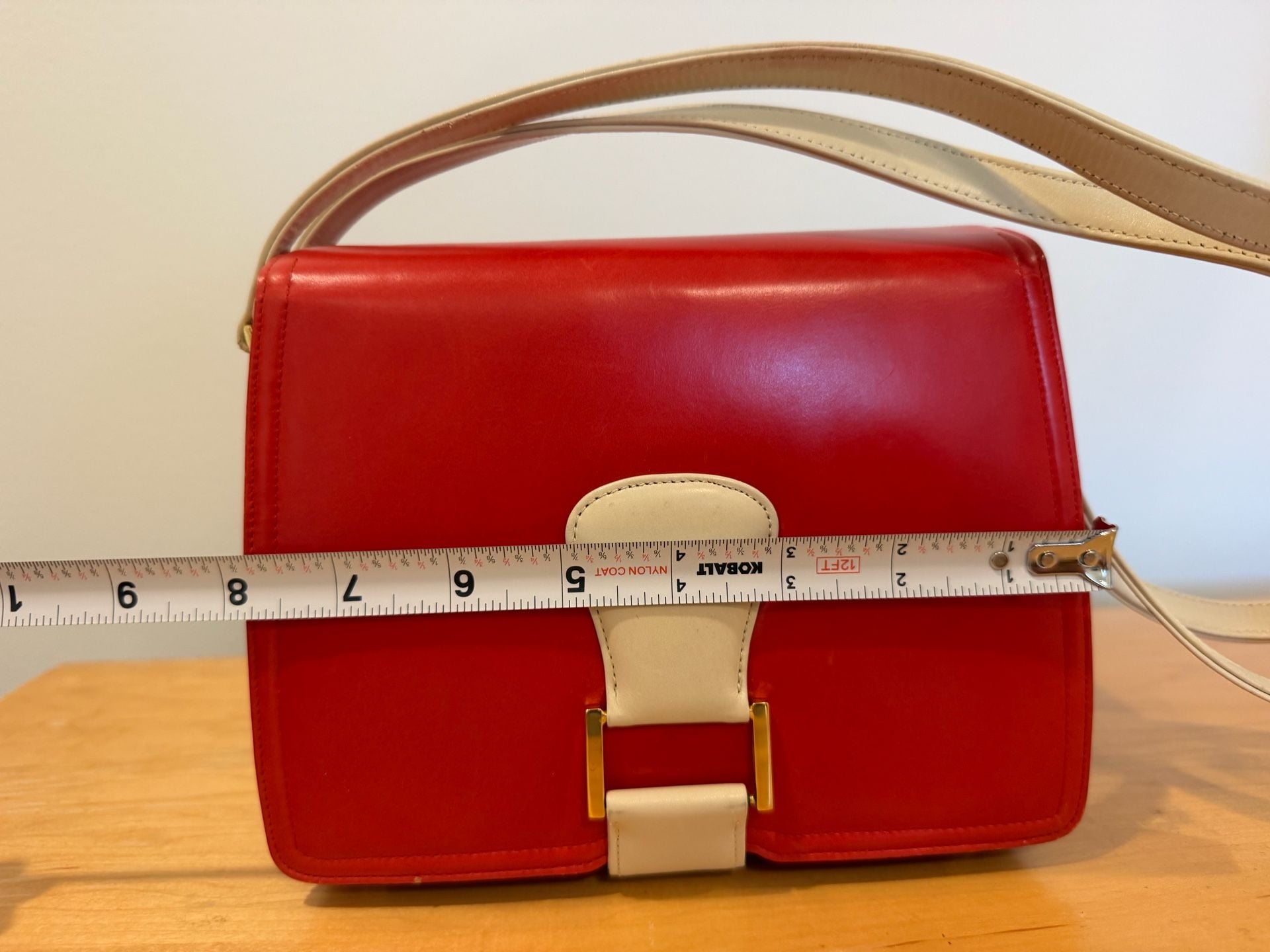 J. Miller Vintage Mid Mod Coquette Preppy Red And White Leather Shoulder Bag 8