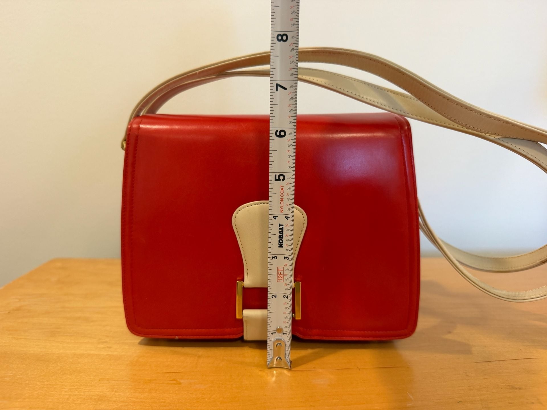 J. Miller Vintage Mid Mod Coquette Preppy Red And White Leather Shoulder Bag 9