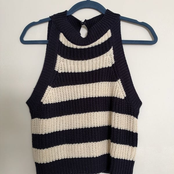 Taylor & Sage Striped Knit Halter Neck Sweater Top XL Navy White
