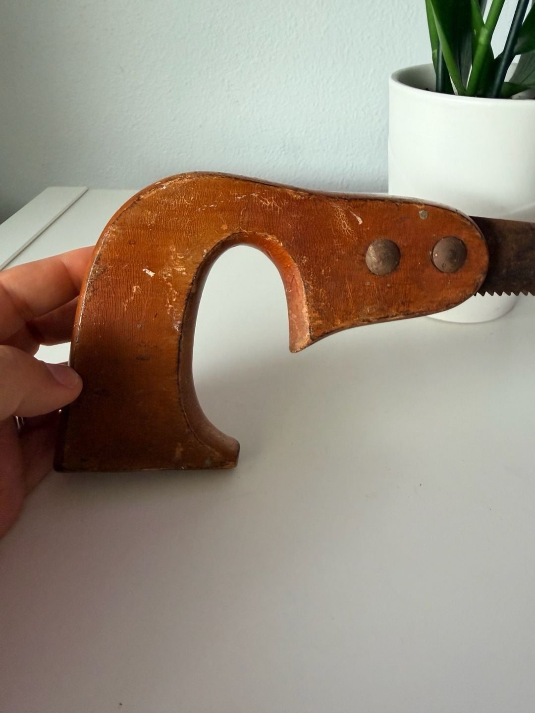 Vintage Keyhole Saw with Wooden Handle and Rusty Blade 7