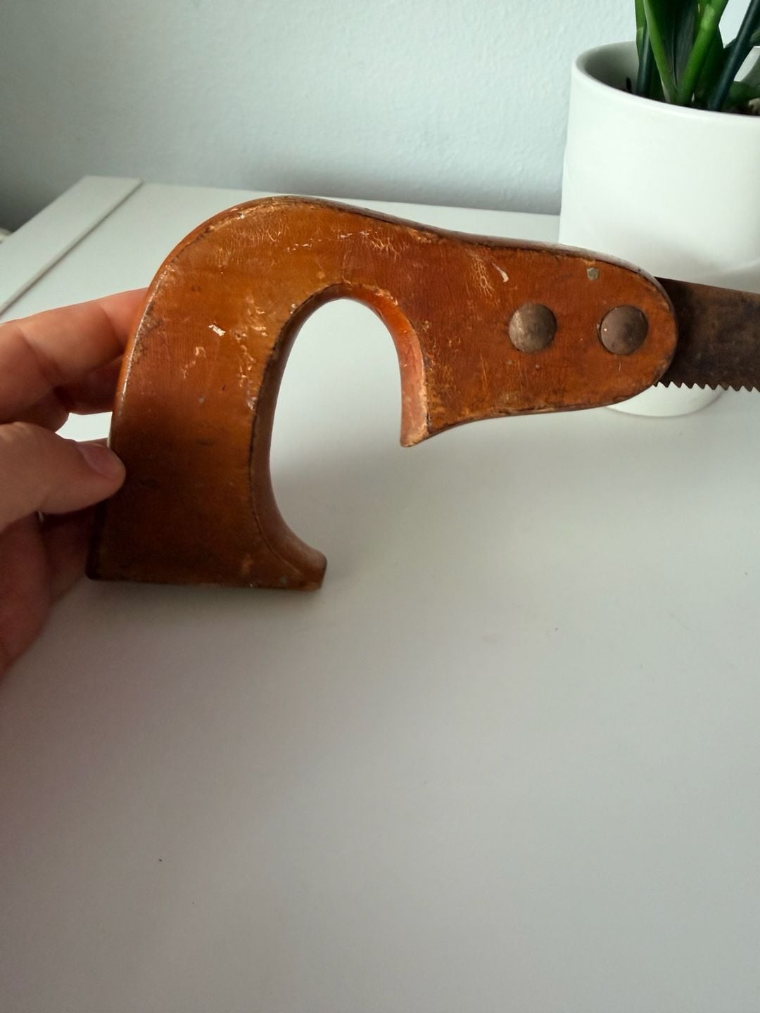 Vintage Keyhole Saw with Wooden Handle and Rusty Blade 8