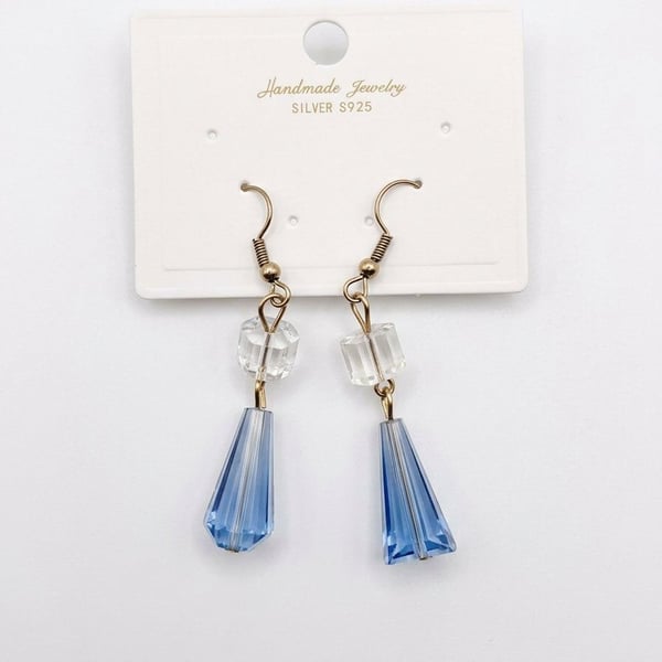 Handmade Jewelry S925 Blue Crystal Drop Earrings