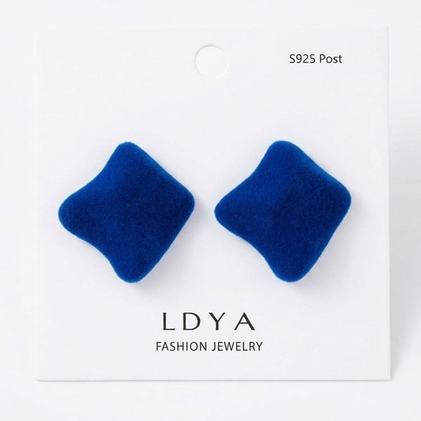 LDYA Blue Velvet Square Stud Earrings S925 Post