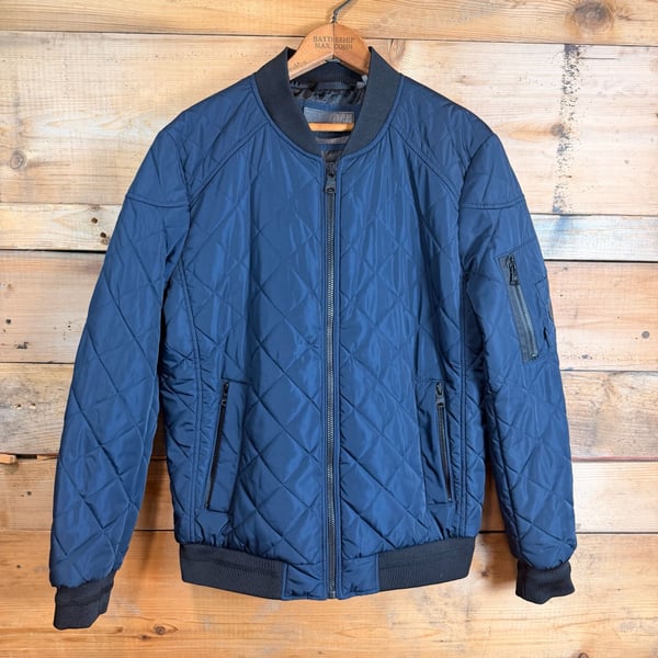 Calvin Klein Quilted Bomber Jacket Size S Blue Diamond Pattern