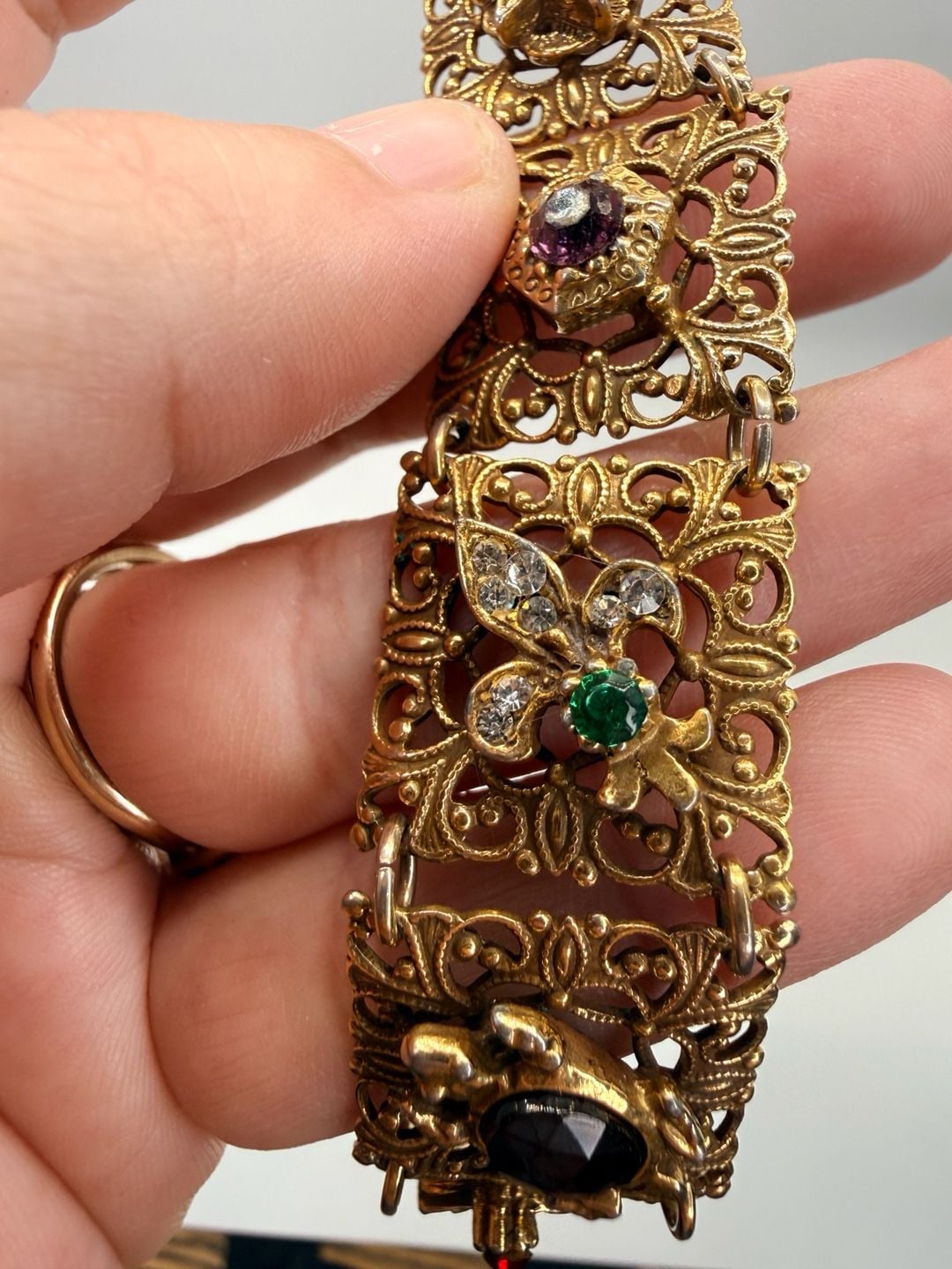 Vintage Ornate Filigree Multi Stone Bracelet 7 Inch 8