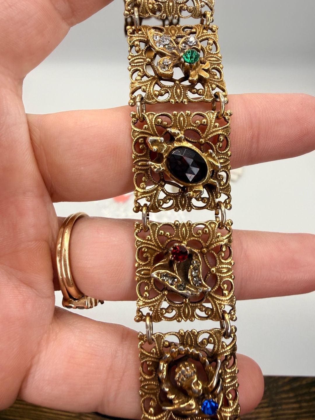 Vintage Ornate Filigree Multi Stone Bracelet 7 Inch 10