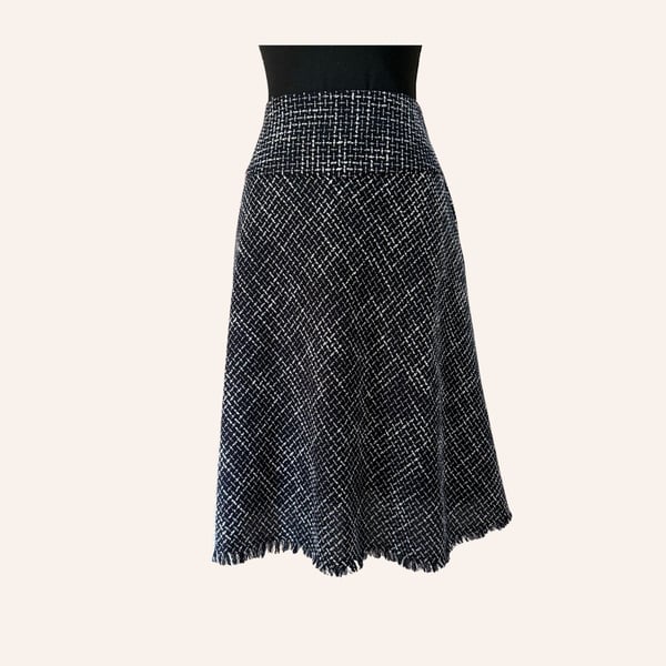 tweed fringe skirt  black white  office siren old money petite small