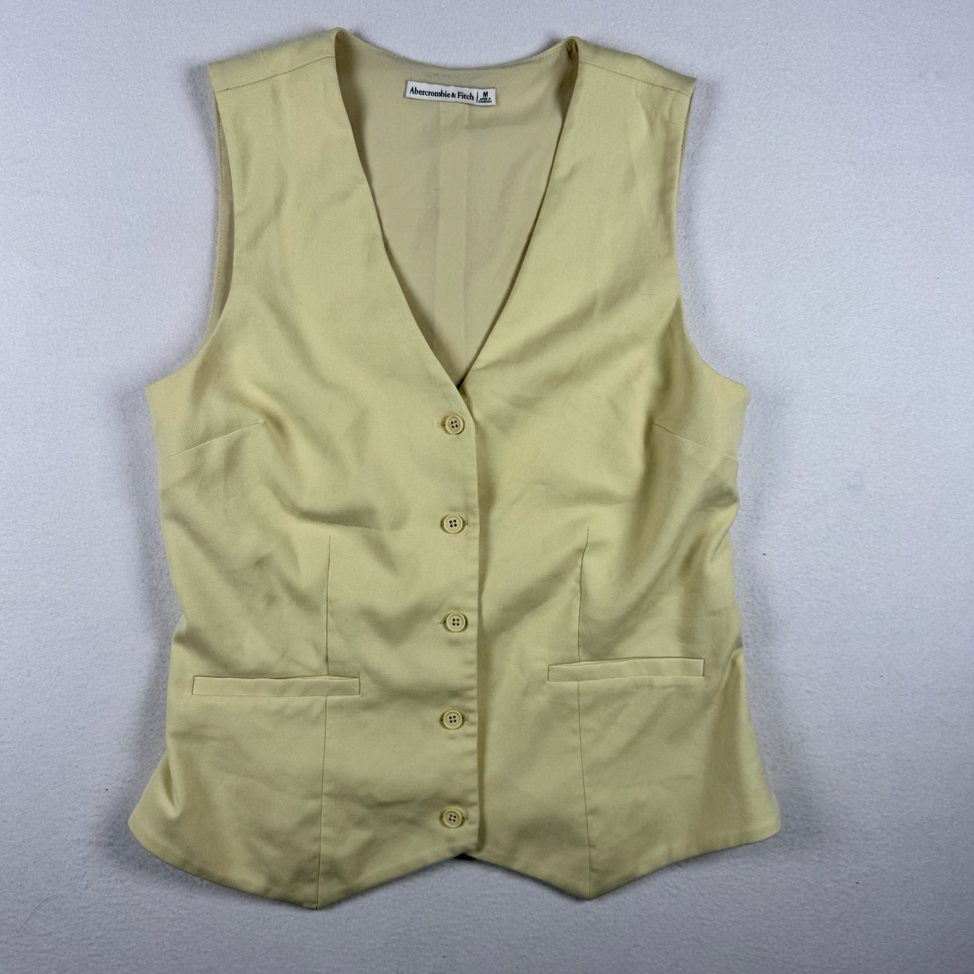 Abercrombie & Fitch Yellow Linen Vest Size M V-Neck Button Front Sleeveless 2