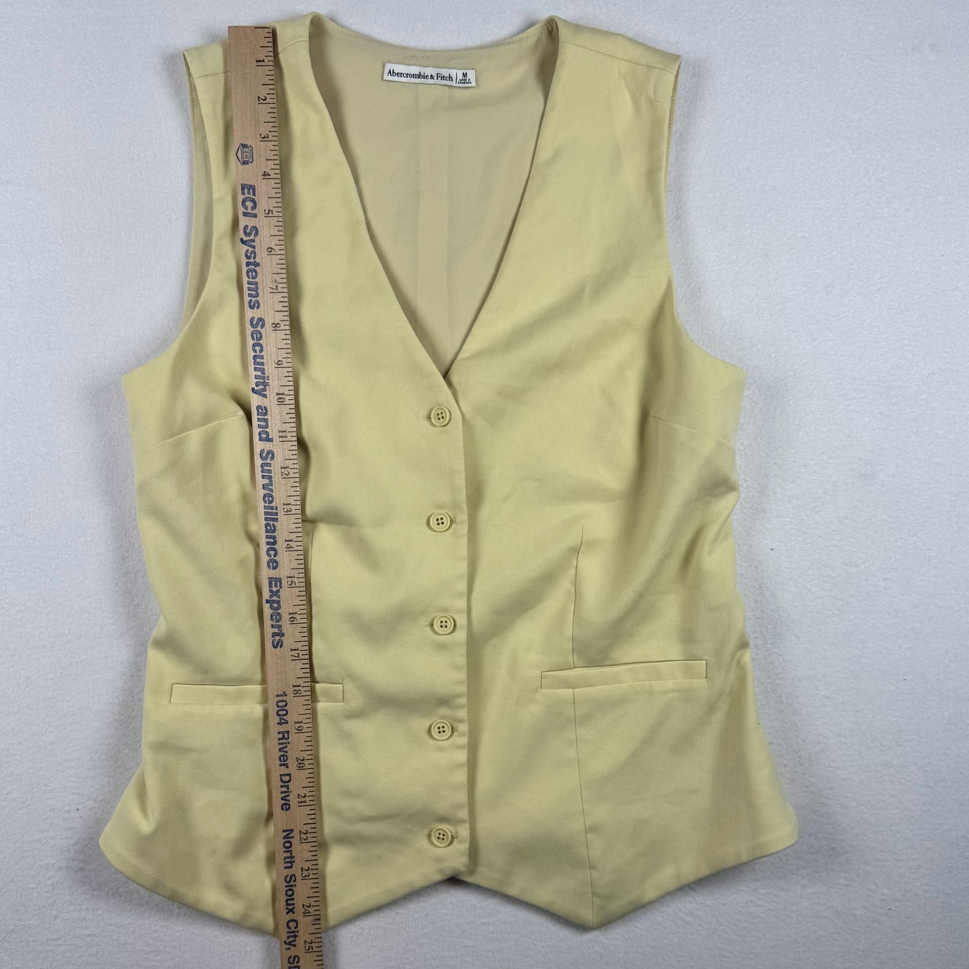 Abercrombie & Fitch Yellow Linen Vest Size M V-Neck Button Front Sleeveless 3