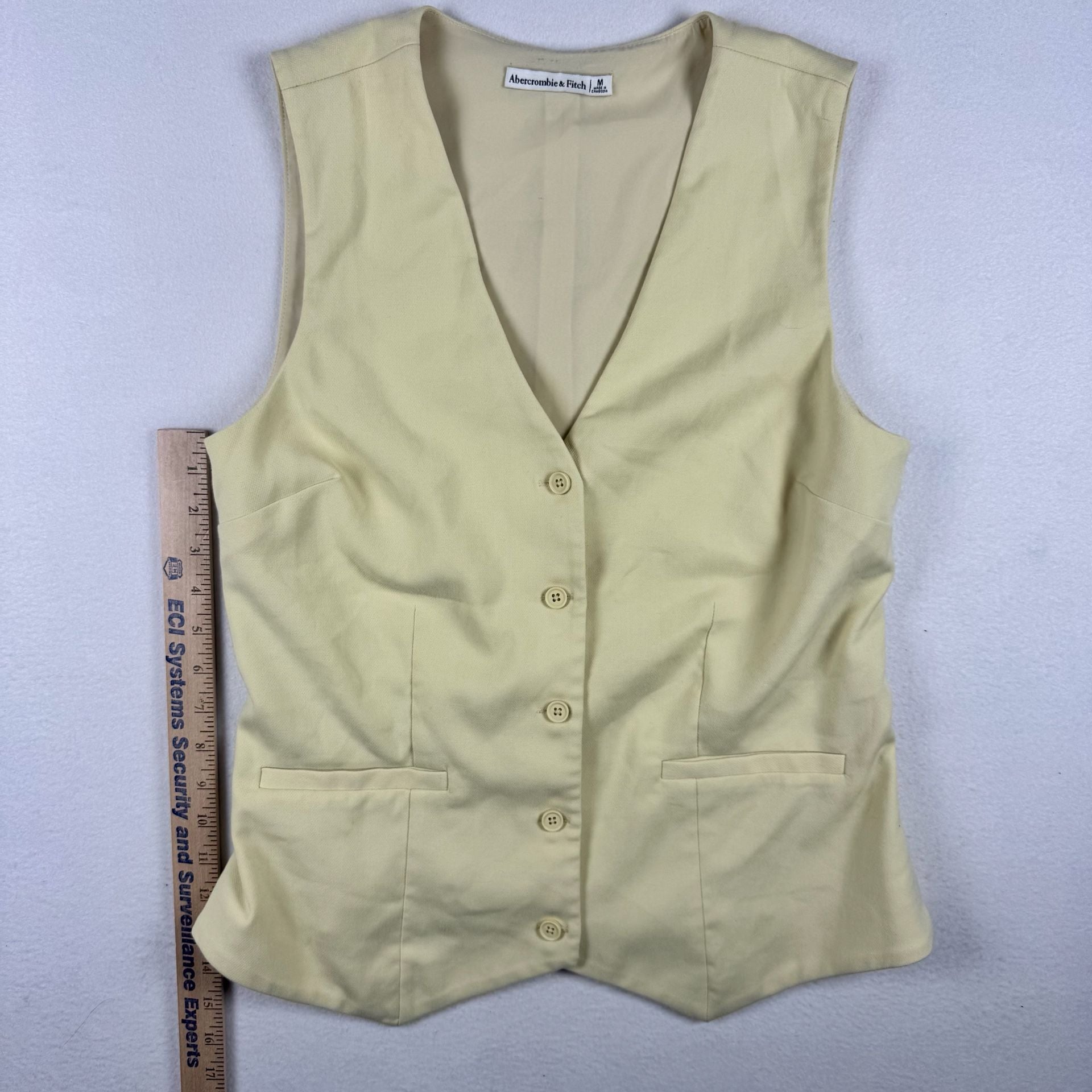 Abercrombie & Fitch Yellow Linen Vest Size M V-Neck Button Front Sleeveless 4