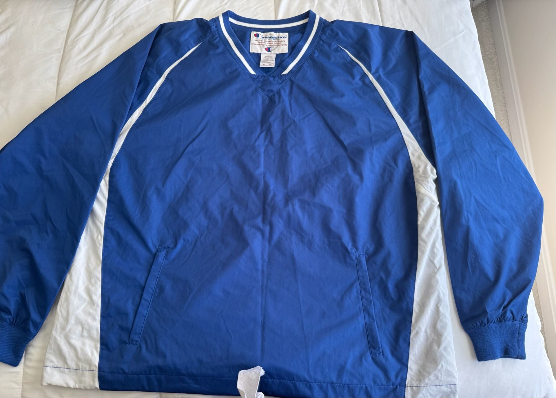 Champion Pullover Windbreaker Jacket Blue White V-Neck Medium 2