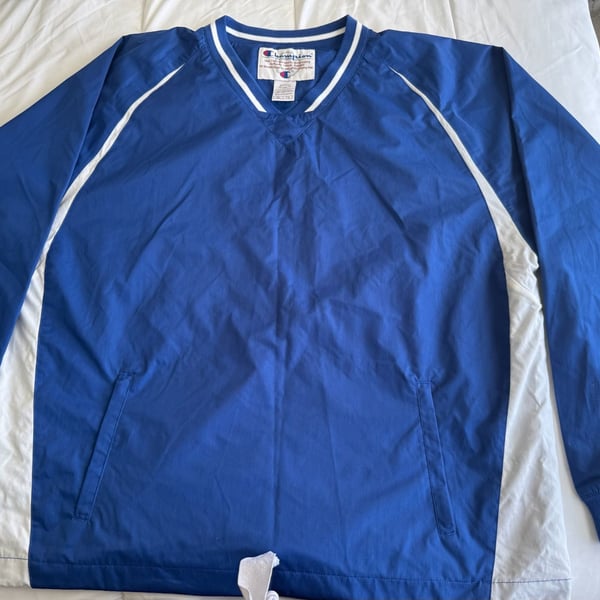 Champion Pullover Windbreaker Jacket Blue White V-Neck Medium