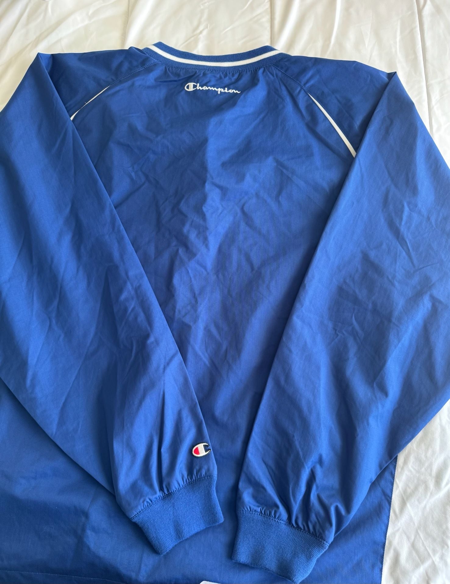 Champion Pullover Windbreaker Jacket Blue White V-Neck Medium 4