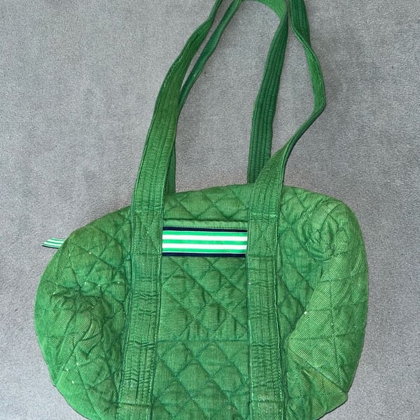 Pomegranate Green Quilted Duffel Bag with Accent Trim