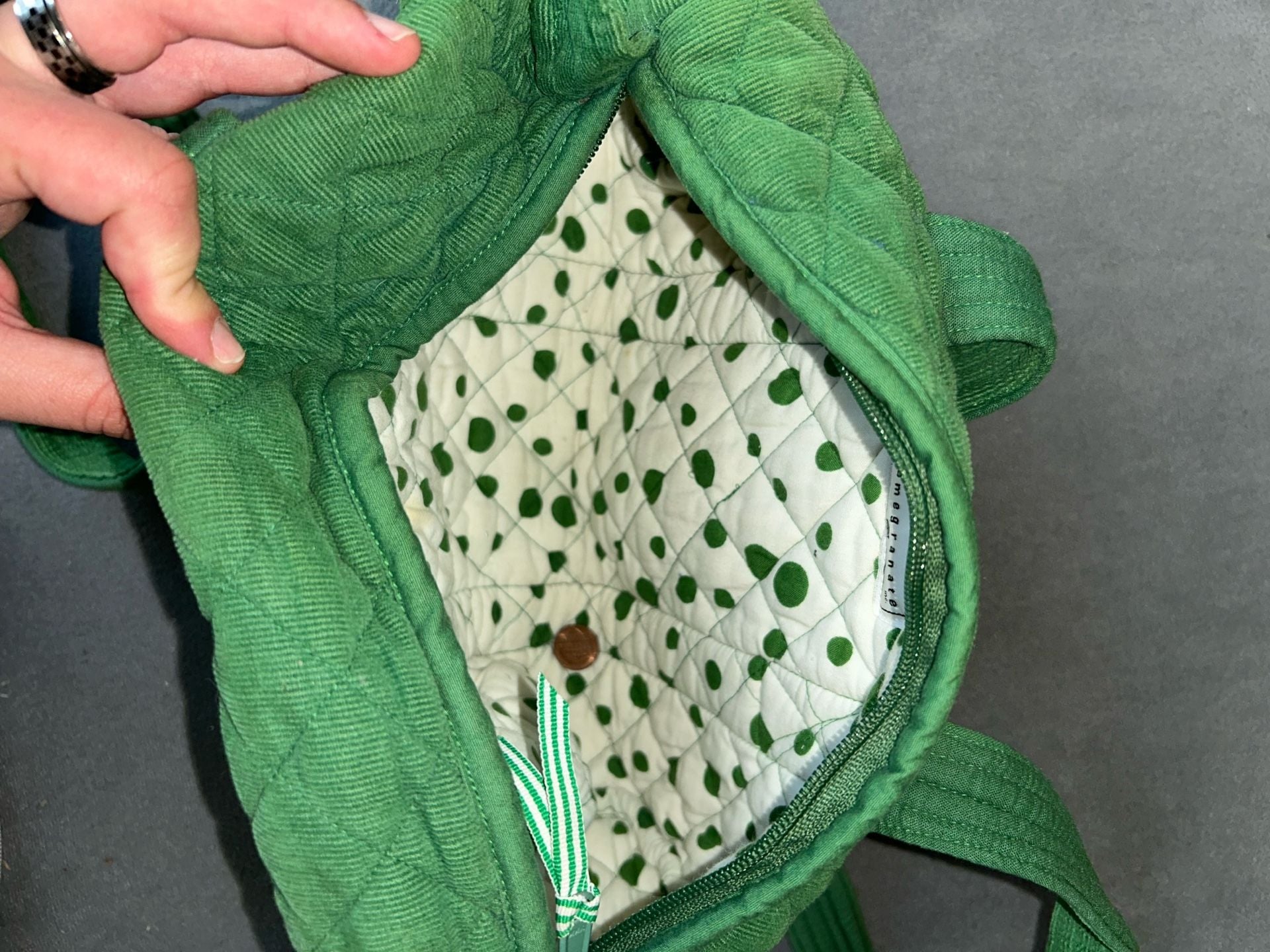 Pomegranate Green Quilted Duffel Bag with Accent Trim 6