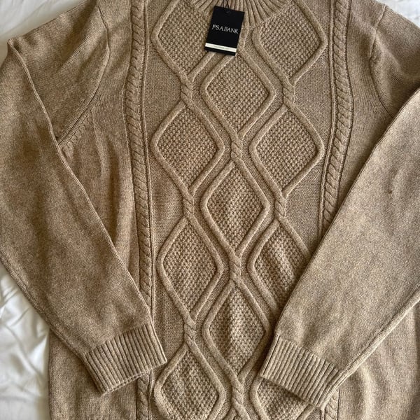 Jos. A. Bank Tailored Fit Crew Neck Sweater Size 3XL Tan Cable Knit Pullover