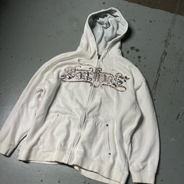 Southpole Jacket Size 4x White Rhinestone Zip Hoodie