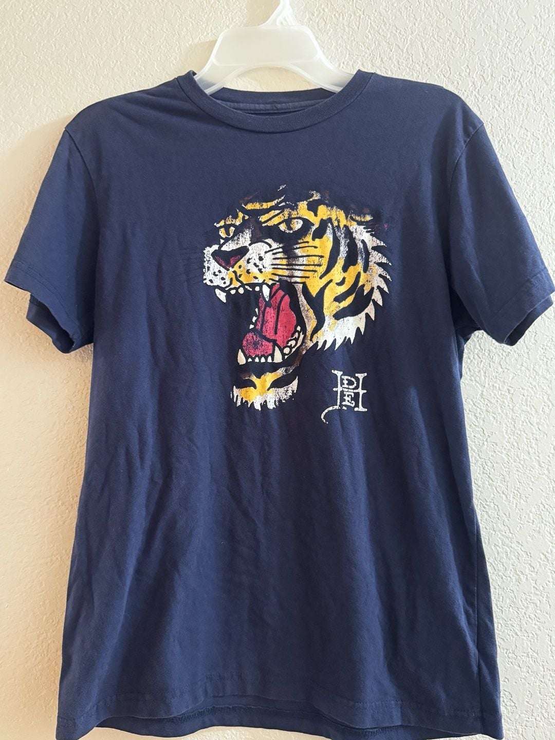 Ed Hardy Men's Tiger Head Graphic T-Shirt Navy Blue Distressed Y2K Retro Tee Size S 2