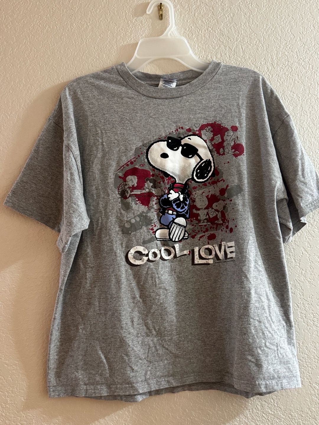 Vintage Peanuts Snoopy Joe Cool T-Shirt XL Gray Cool Love Y2K Velvety Graphic 2