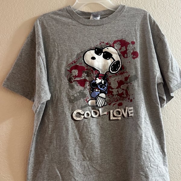 Vintage Peanuts Snoopy Joe Cool T-Shirt XL Gray Cool Love Y2K Velvety Graphic