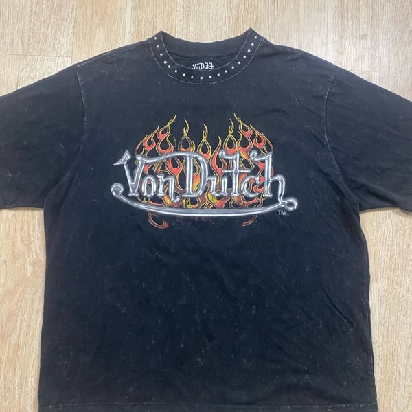 Von Dutch Eagle Studded Oversized T-Shirt Size L Black Flame Graphic