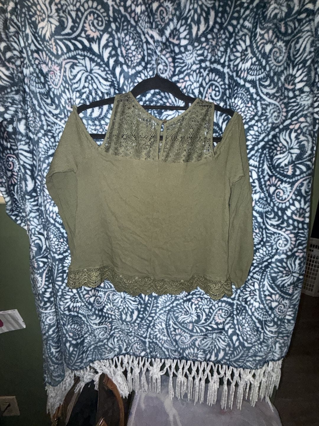 Express Olive Green Off Shoulder Lace Trim Top Size S 3