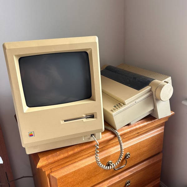 Vintage Apple Macintosh 512K Computer and Printer