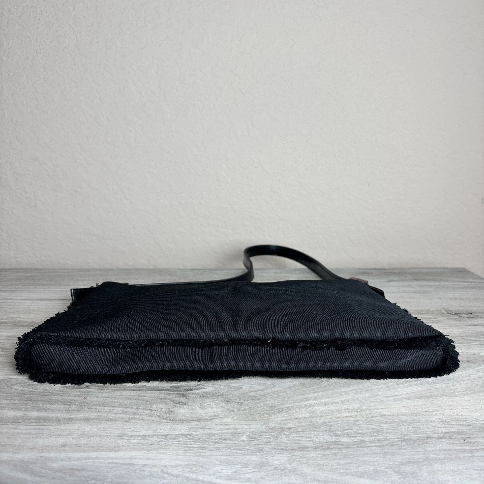 Y2K Black Baguette Shoulder Bag Frayed Trim Mini Purse Grunge Handbag 5