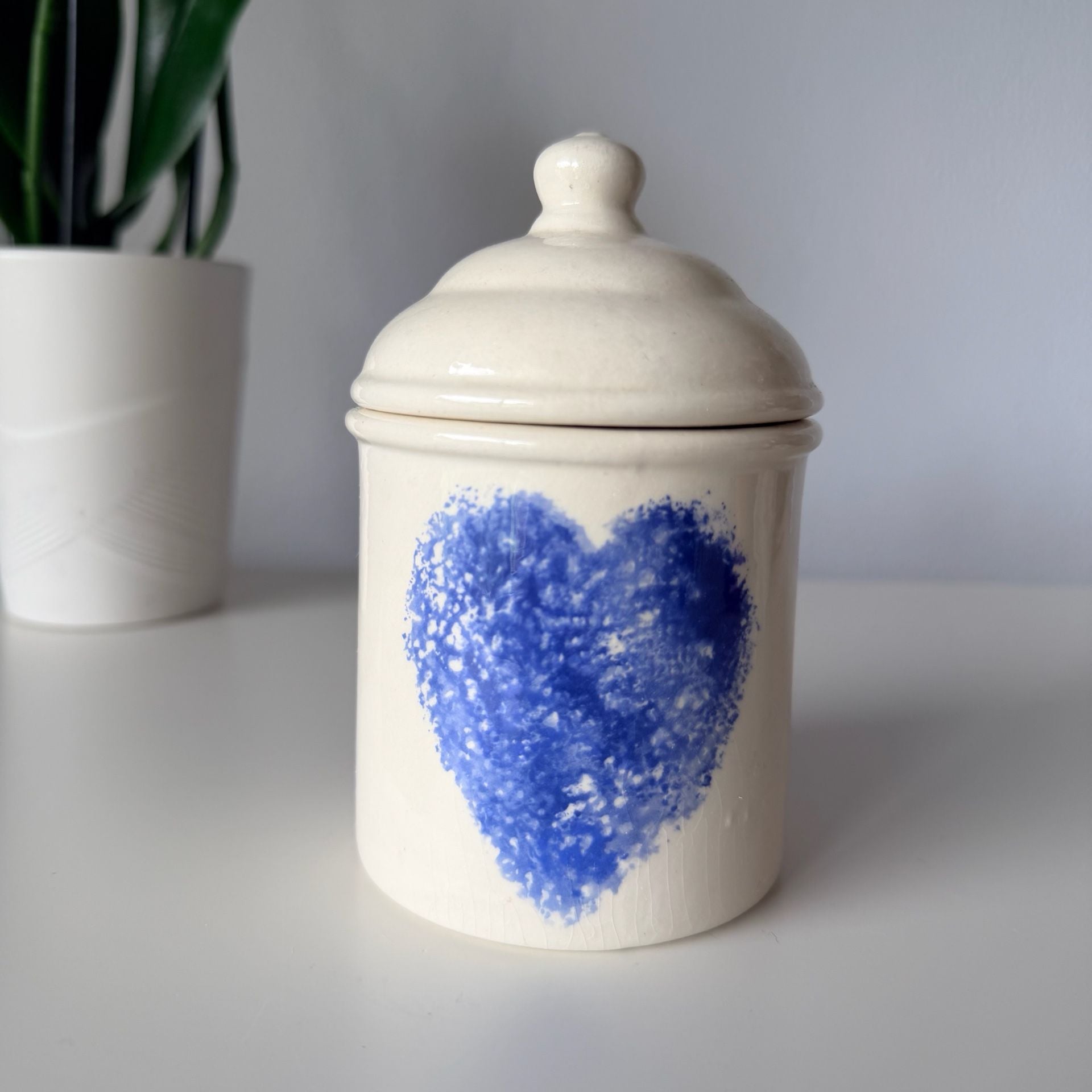 Paula Cottle Blue Heart Ceramic Canister with Lid 1