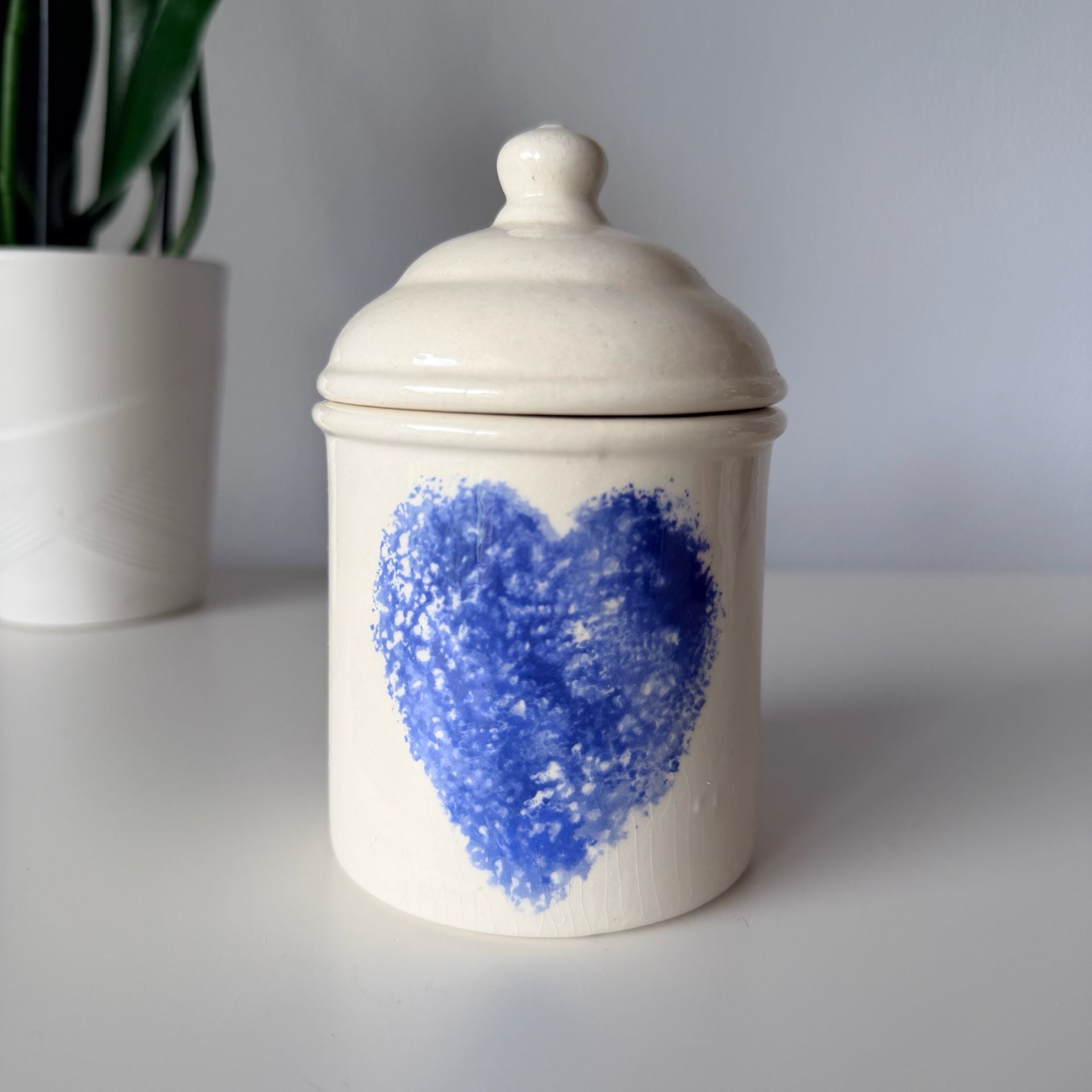Paula Cottle Blue Heart Ceramic Canister with Lid 2