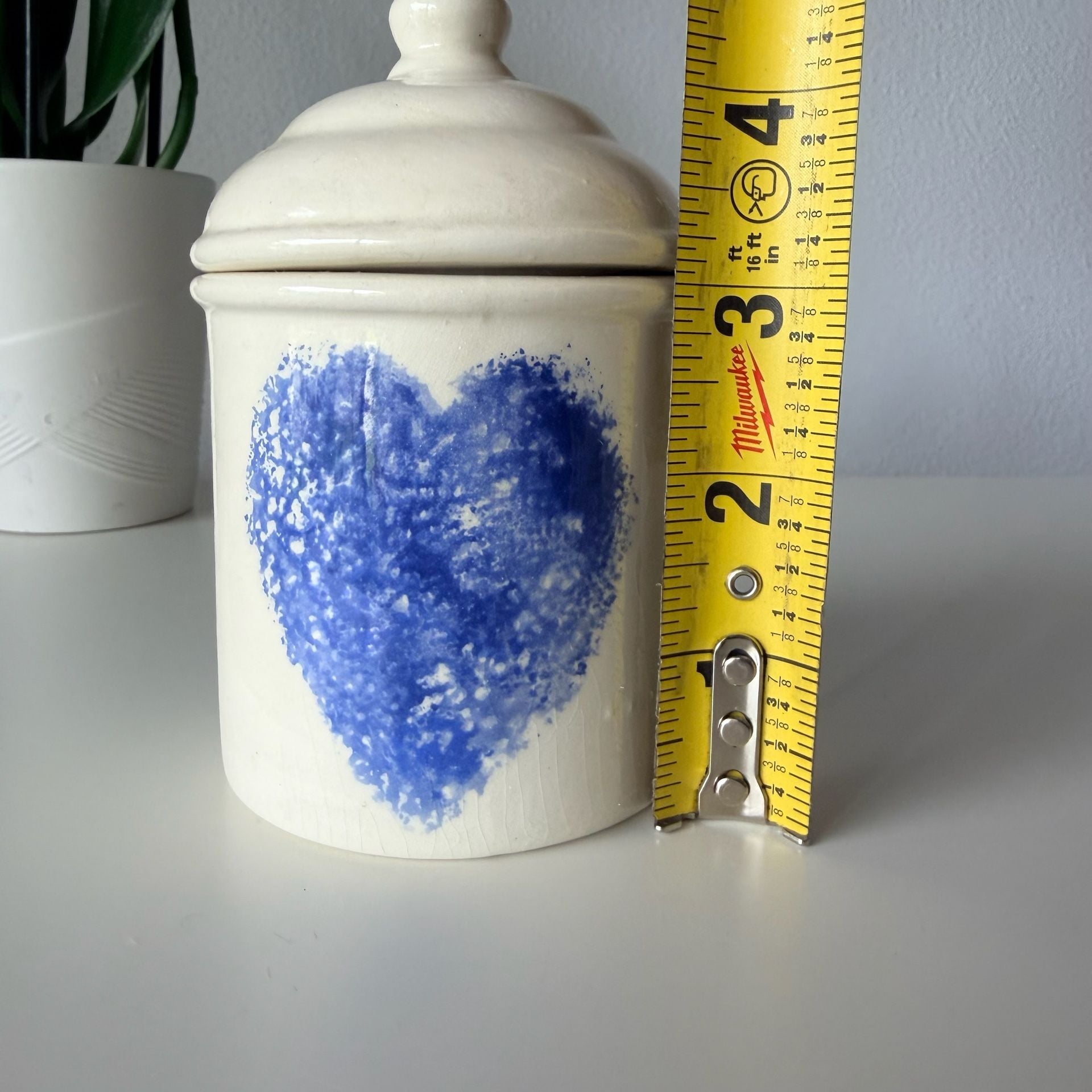 Paula Cottle Blue Heart Ceramic Canister with Lid 7