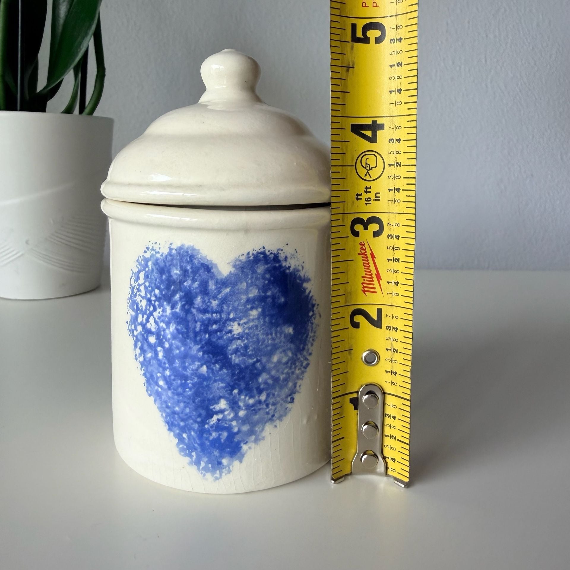 Paula Cottle Blue Heart Ceramic Canister with Lid 8