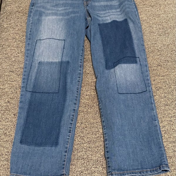074-LOGO by Lori Goldstein Boyfriend Jeans Size 10P Medium Wash Patchwork
