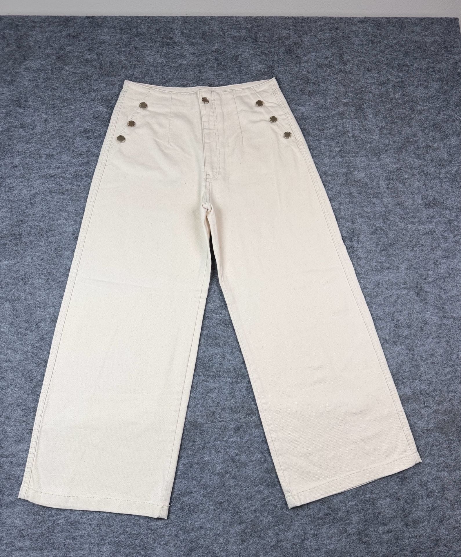 Koton High-Rise Wide-Leg Jeans Cream Button-Front W30 L32 2
