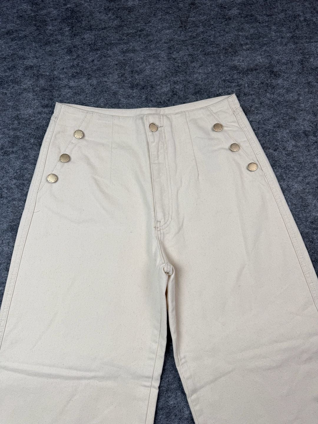 Koton High-Rise Wide-Leg Jeans Cream Button-Front W30 L32 11