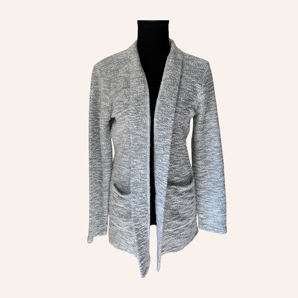 heathered grey open front cardigan quiet luxury xs