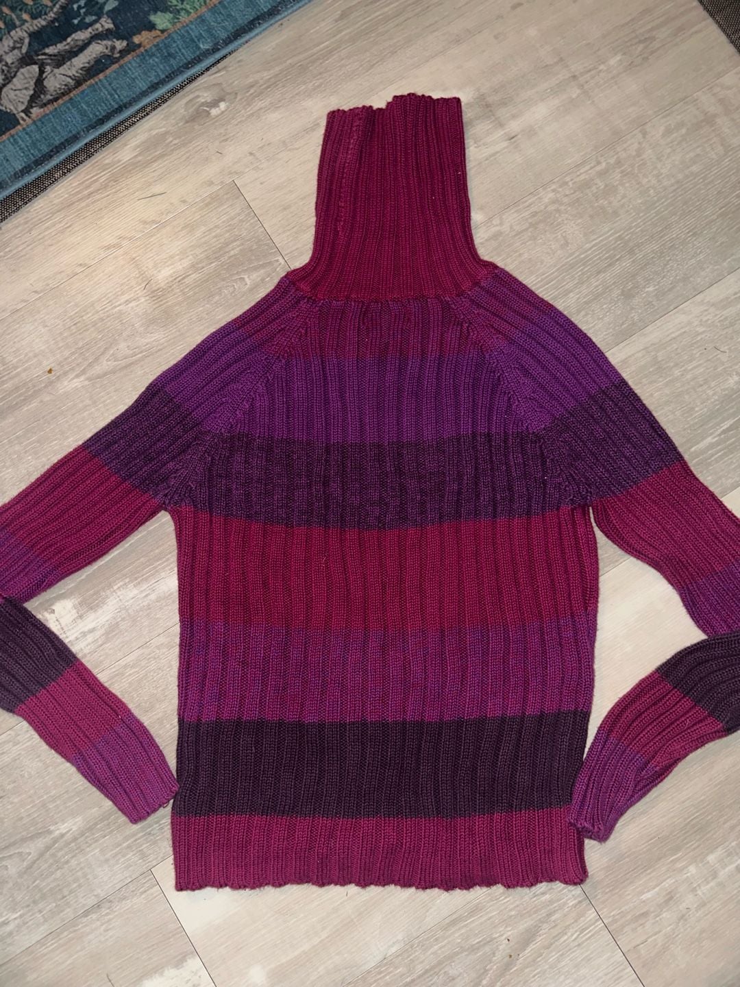 St. John's Bay Turtleneck Sweater Size Large Pink Purple Striped Cotton Algodon 2