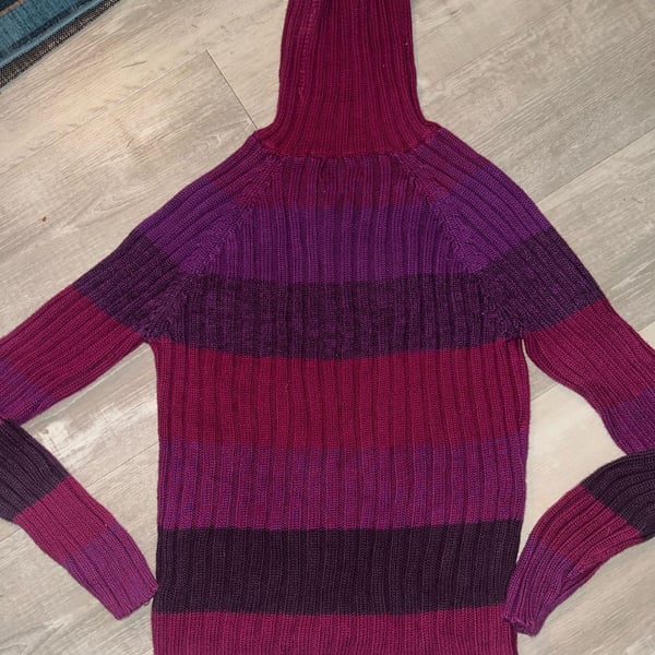St. John's Bay Turtleneck Sweater Size Large Pink Purple Striped Cotton Algodon