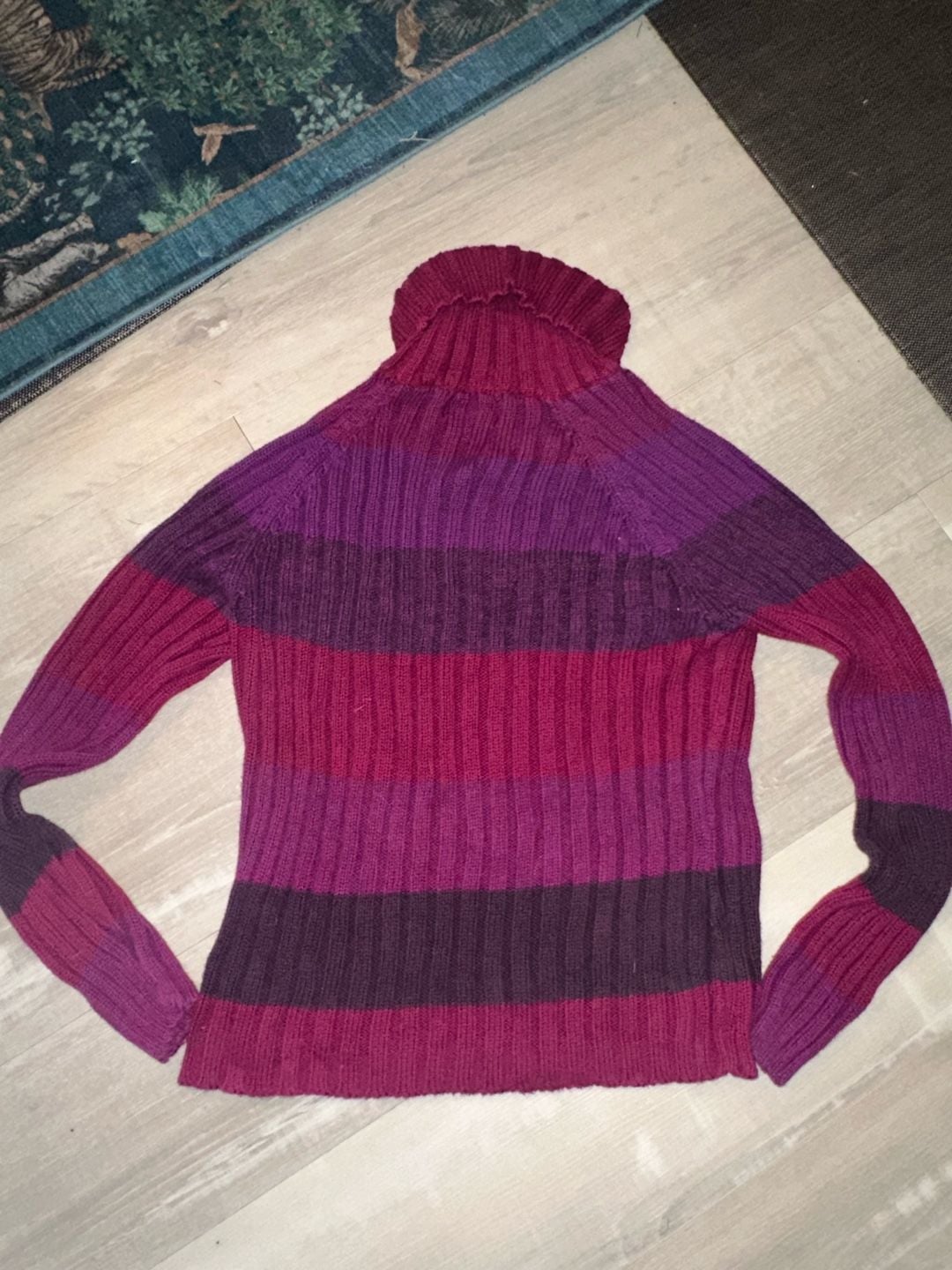 St. John's Bay Turtleneck Sweater Size Large Pink Purple Striped Cotton Algodon 7