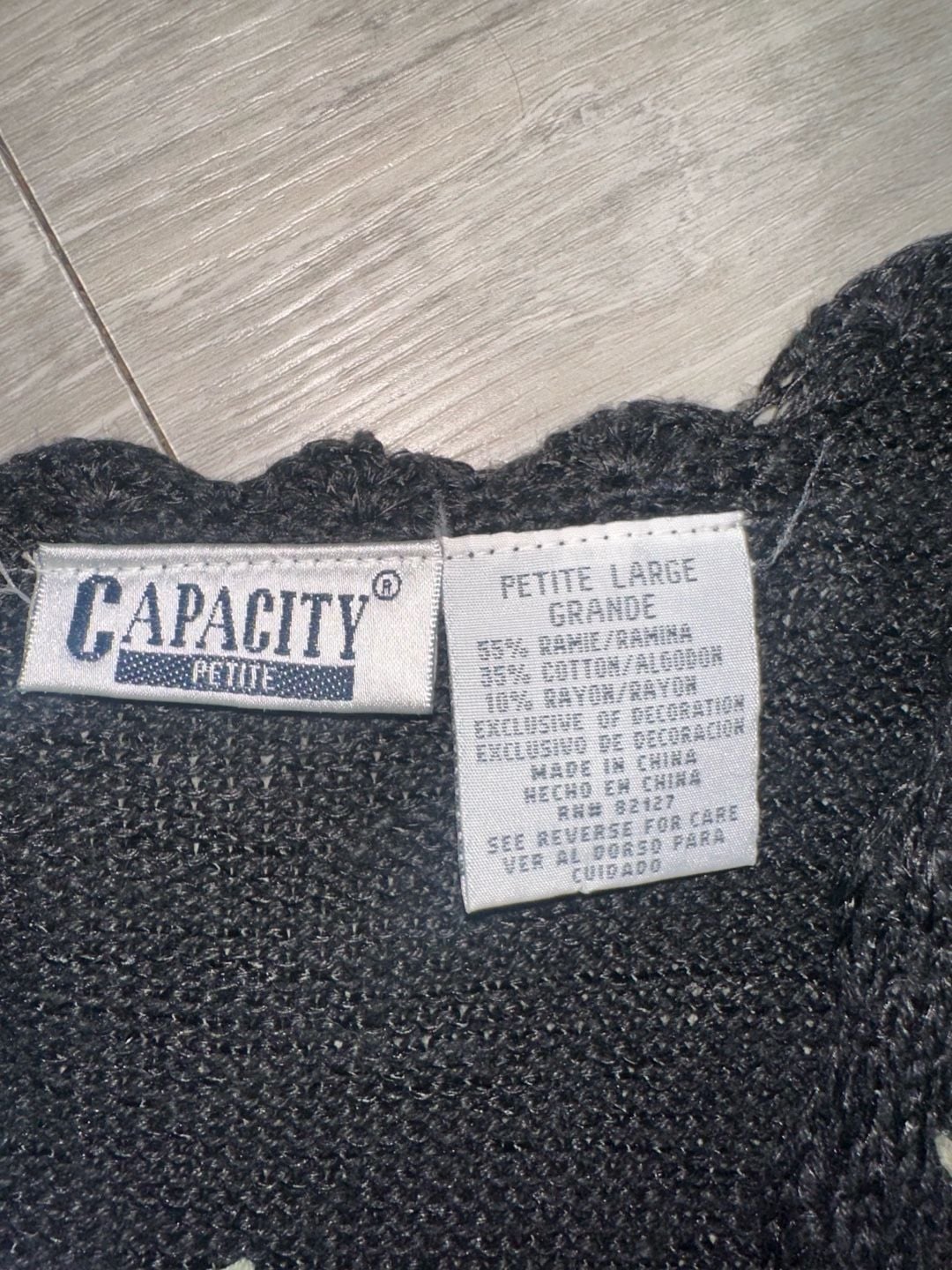 Capacity Petite Large Black Floral Embroidered Knit Sweater Vest with Scalloped 4