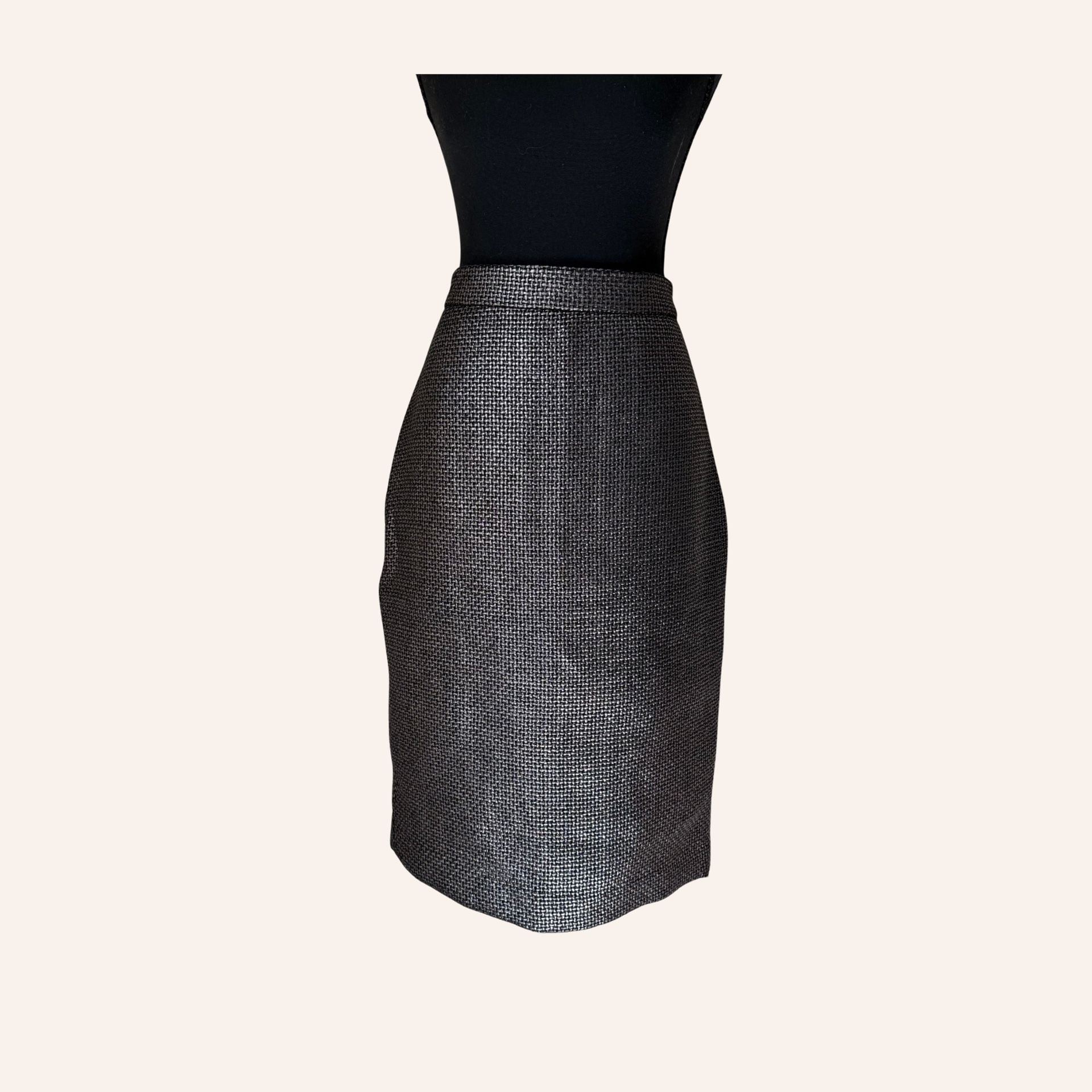 office siren black silver tweed pencil skirt size 4 2