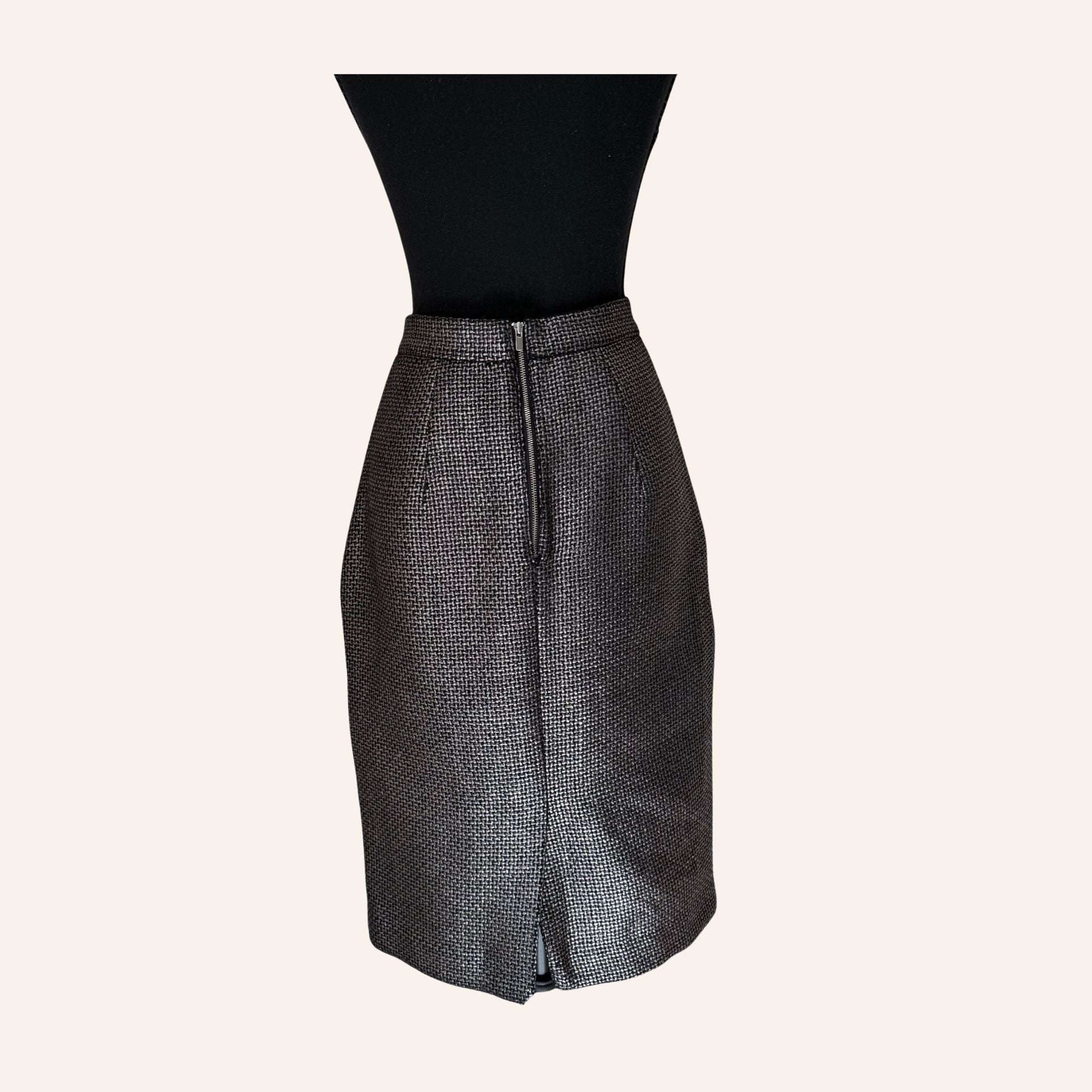 office siren black silver tweed pencil skirt size 4 3