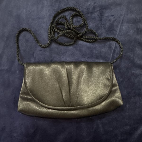 La Regale Satin Clutch Bag with Braided Chain Strap Silver Black