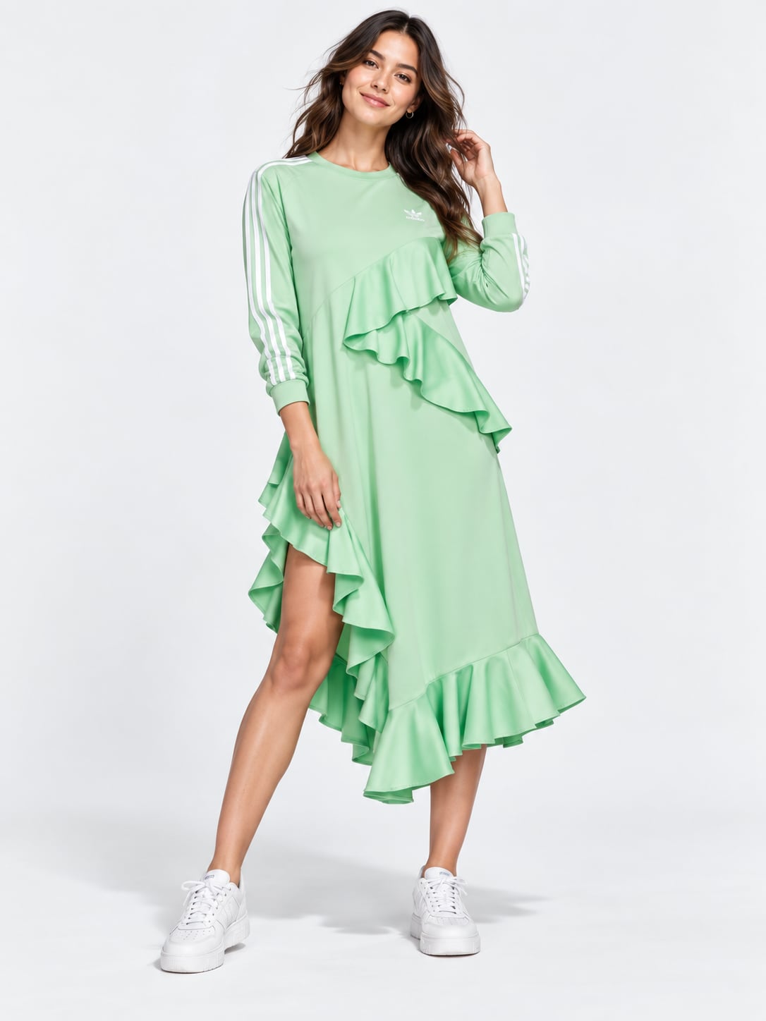 adidas Originals x J KOO Asymmetric Ruffle Dress Glory Mint FT9900 New S: Medium 2