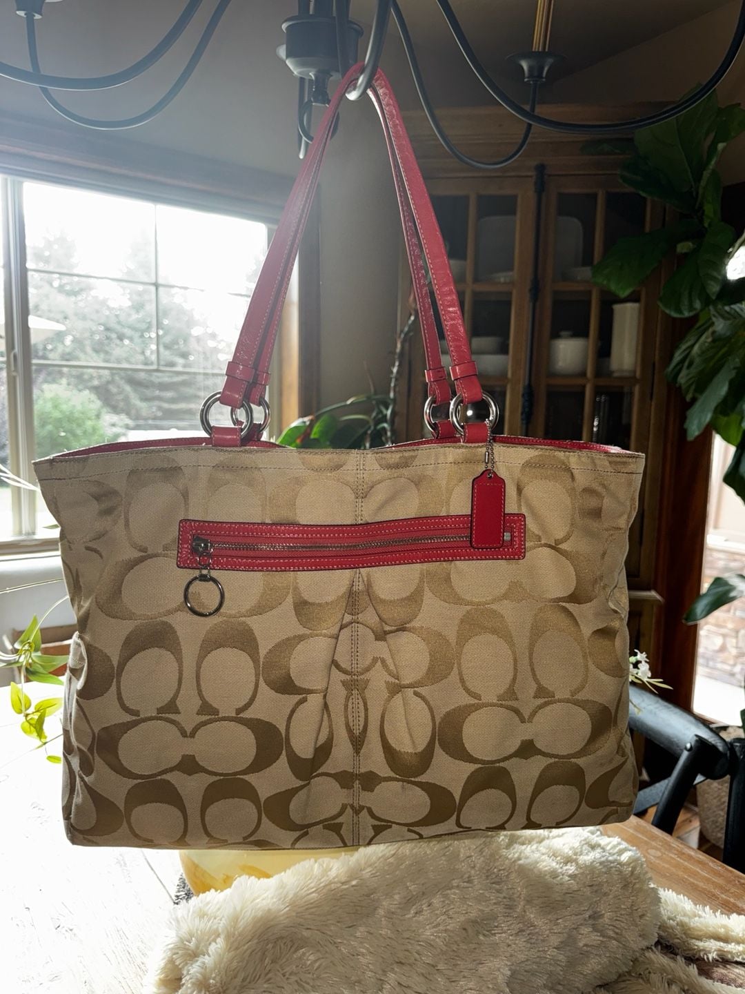 Coach Signature Logo Gabby XL Carryall Shopper Tote Beige/Coral Pink 2