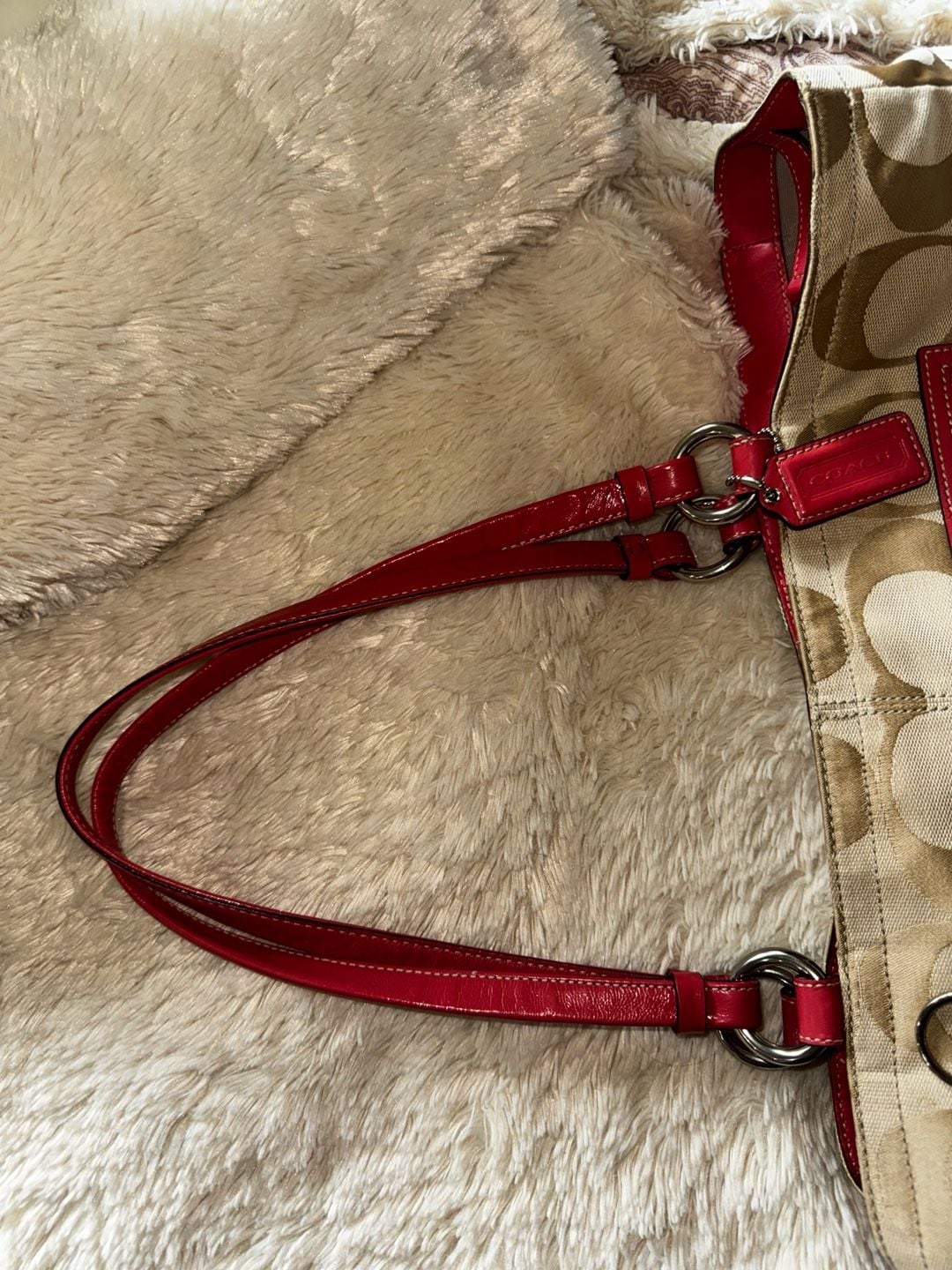 Coach Signature Logo Gabby XL Carryall Shopper Tote Beige/Coral Pink 12