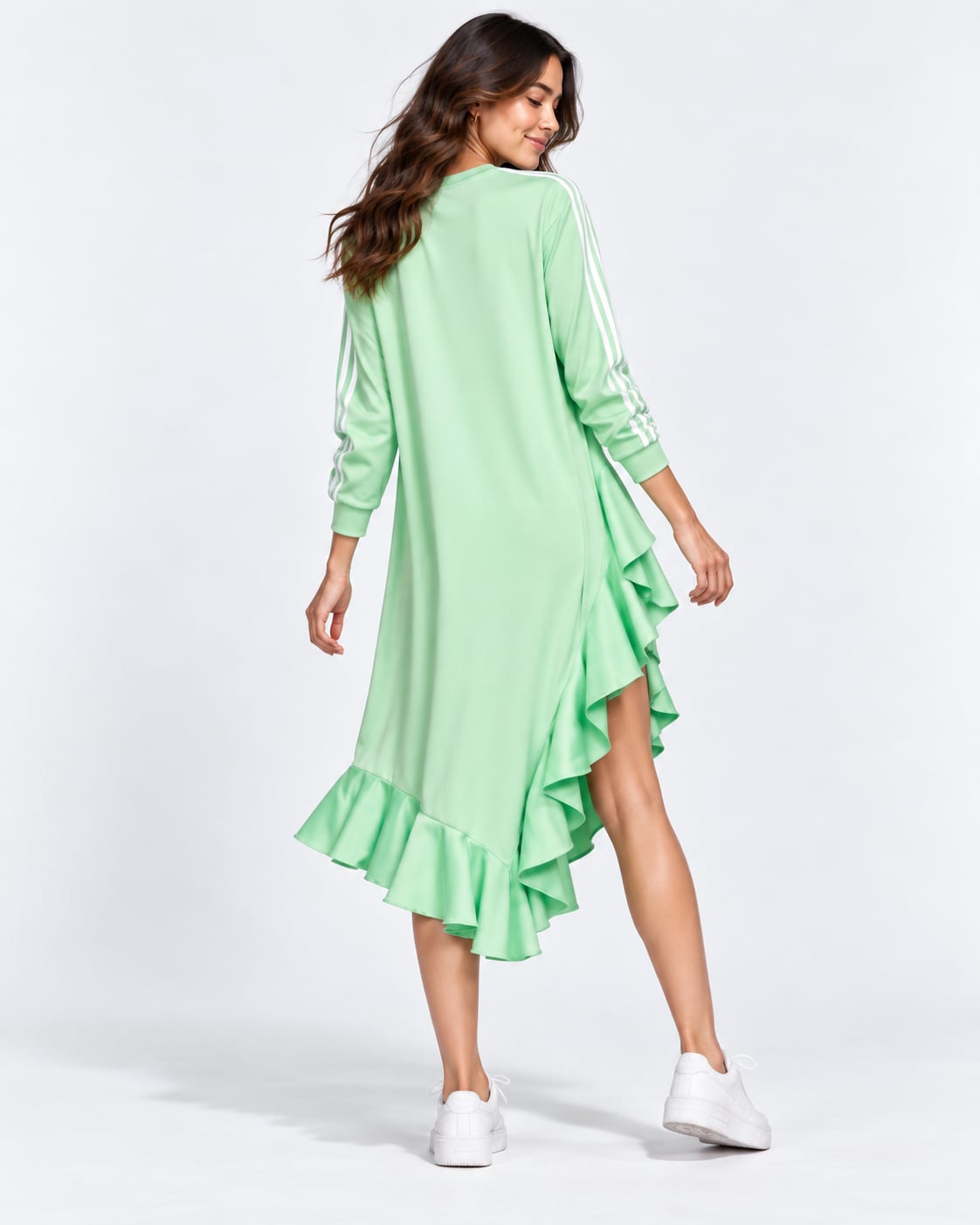 adidas Originals x J KOO Asymmetric Ruffle Dress Glory Mint FT9900 New S: Medium 3