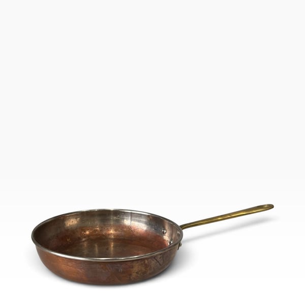 Vintage Copper Skillet with Brass Handle and Tin Lining
